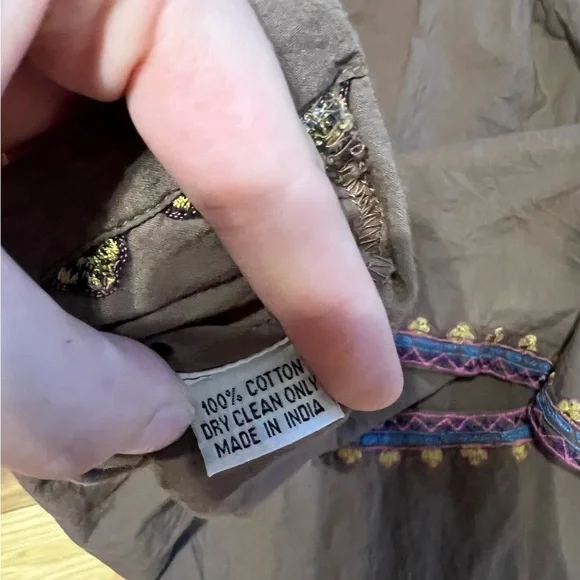 Roberta Freymann 100% Cotton Embroidered Boho Top With Tassel In Brown Size M - Picture 4 of 4